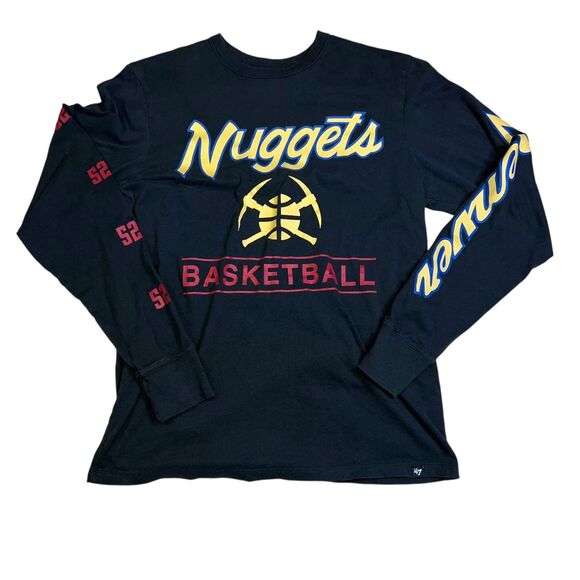 Denver Nuggets Basketball Long Sleeve T-Shirt Size Small Retro Graphic Black - Picture 1 of 9